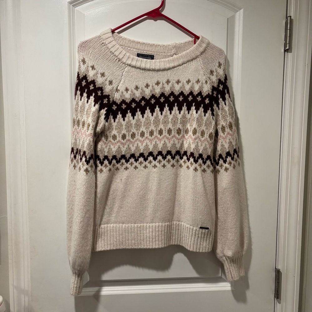 Abercrombie & Fitch Cream and Brown Patterned Sweater
